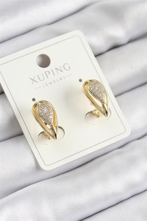 Xuping Zirkon Taşlı Damla Model Gold Renk Kadın Küpe