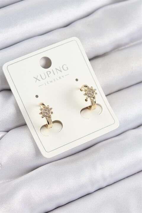 Xuping Zirkon Taşlı Çiçek Model Gold Renk Kadın Küpe