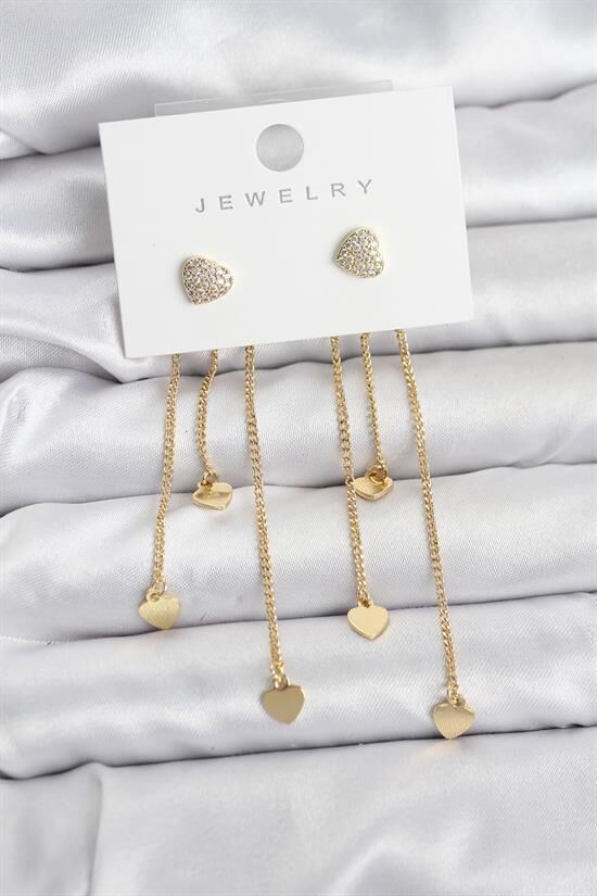 Kalp Model Gold Renk Pirinç Sallantılı Kadın Küpe