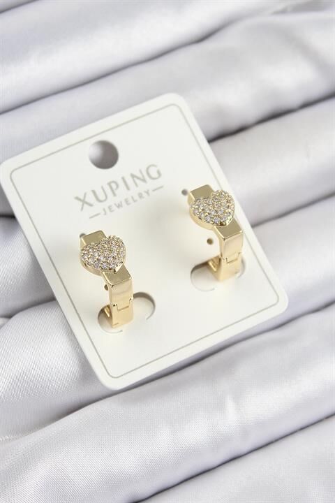 Xuping Zirkon Taşlı Kalp Model Gold Renk Kadın Küpe