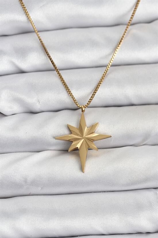 316L Çelik Zincir Gold Renk Kutup Yıldızı Model 60 cm Zincir Kadın Kolye