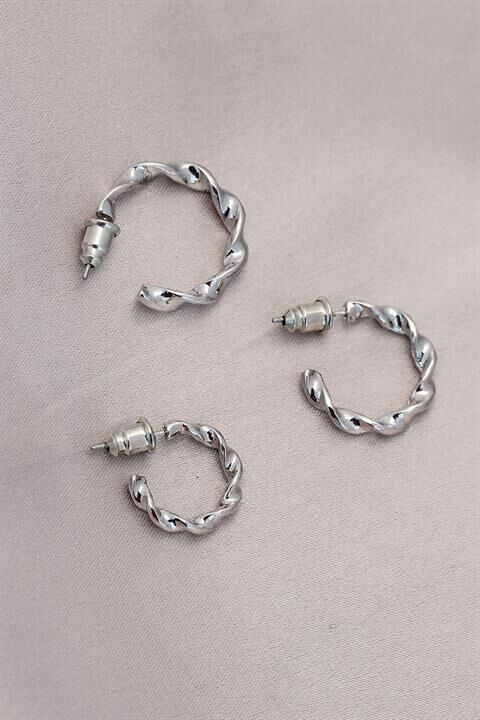 Burgu Model Gümüş Metal Küpe Seti