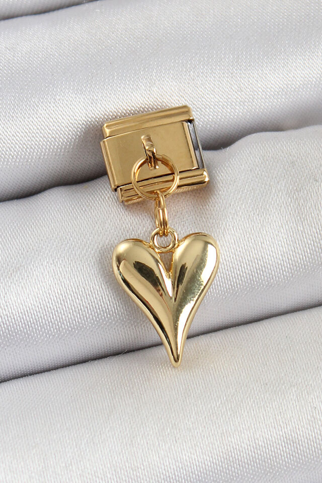 316L Çelik Sallantılı Kalp Model Gold Renk Nomination Charm