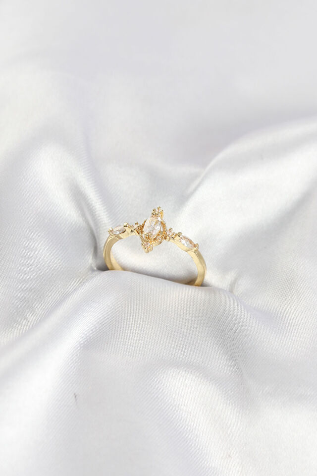 Gold Renk Vintage Model Zirkon Taşlı Yüzük