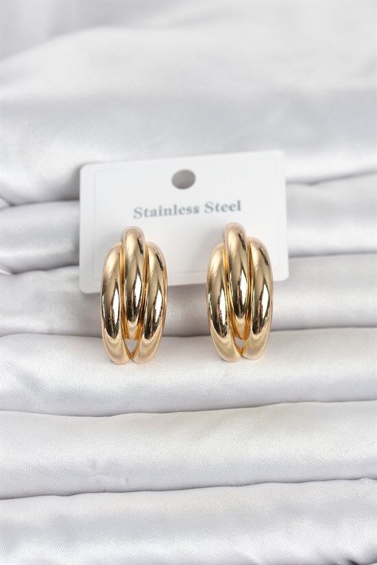 316L Çelik Gold Renk Yarım Halka Model Kadın Küpe