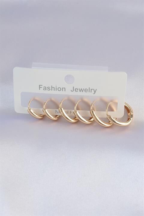 Pirinç Gold Renk Oval Küpe Seti
