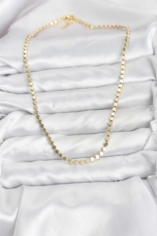 316L Çelik Zincir Gold Renk Ezme Zincir Model  45 cm Kadın Kolye