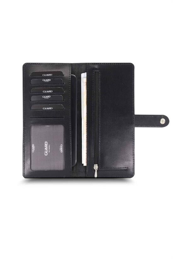 Guard Siyah Piton Baskı Kart ve Para Slotlu Deri Telefon Cüzdanı