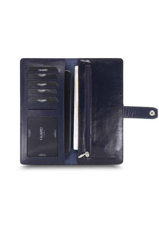 Guard Large Croco Lacivert Kart ve Para Slotlu Deri Telefon Cüzdanı