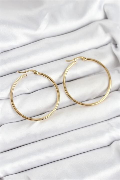 316L Çelik Gold Renk 35 mm Halka Kadın Küpe
