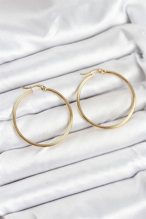 316L Çelik Gold Renk 35 mm Halka Kadın Küpe
