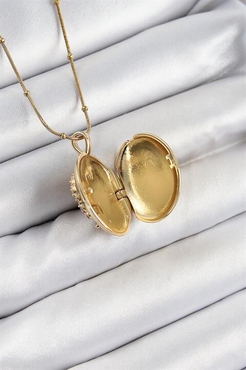 316L Çelik Zincir Açılabilir Anka Kuşu Model Zirkon Taşlı Gold Renk Kadın Kolye