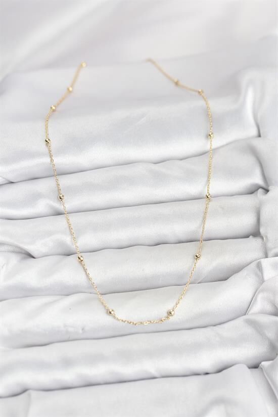 CM 14K Gold Renk Minik Top Zincirli Kadın Kolye
