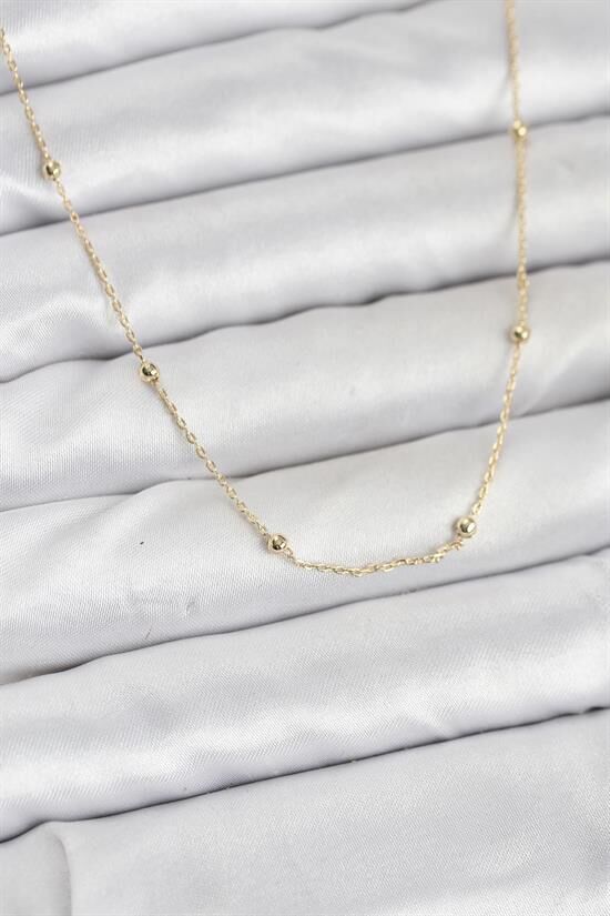 CM 14K Gold Renk Minik Top Zincirli Kadın Kolye