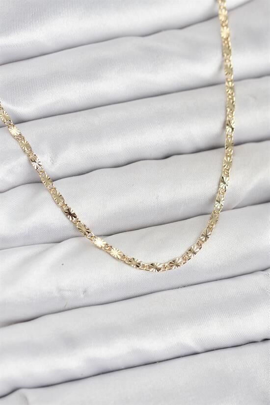 CM 14K Gold Renk Lazerli Zincir Model Kadın Kolye