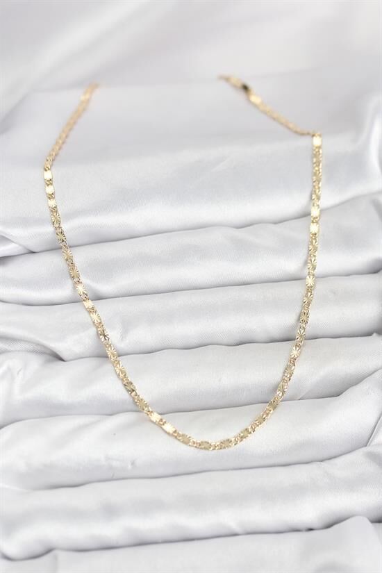 CM 14K Gold Renk Lazerli Zincir Model Kadın Kolye