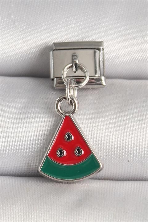316L Çelik Gümüş Renk Karpuz Dilim Model Nomination Charm