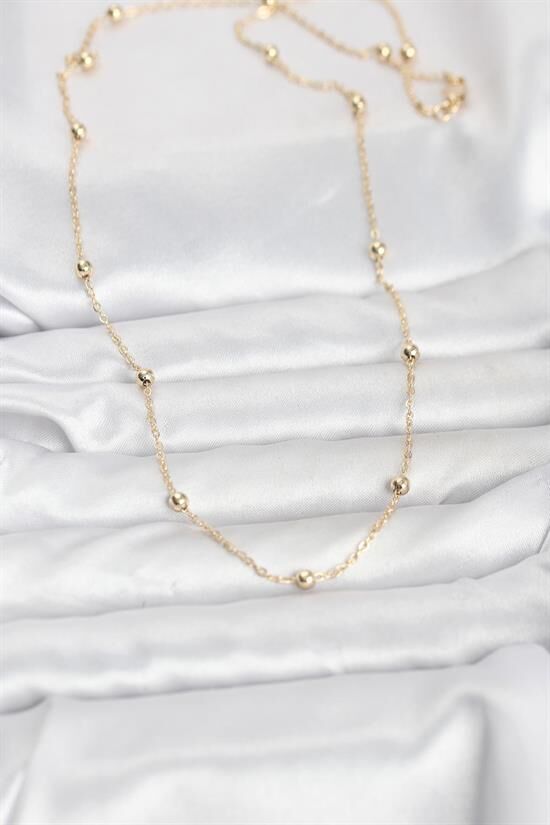 CM 14K Gold Renk Pirinç Top Zincirli 60 cm Kadın Kolye