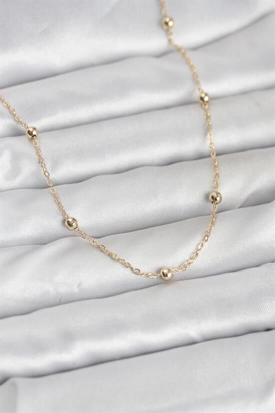 CM 14K Gold Renk Pirinç Top Zincirli 60 cm Kadın Kolye