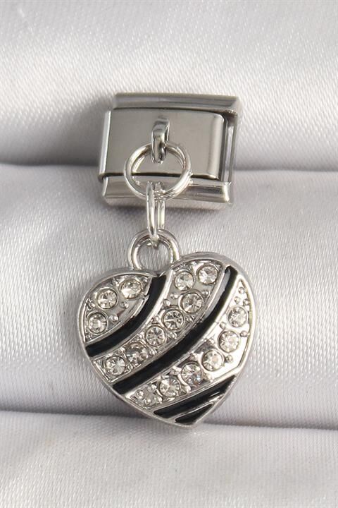 316L Çelik Gümüş Renk Zirkon Taşlı Kalp Model Nomination Charm