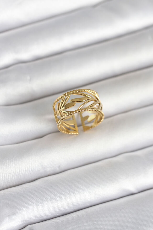 316L Çelik Gold Renk Başak Model Kadın Yüzük