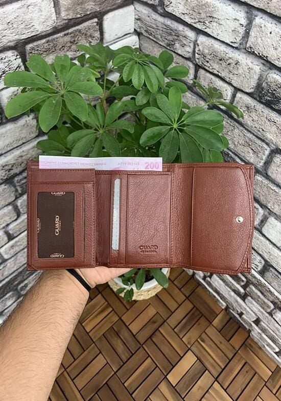 Guard Çok Bölmeli Taba Şık Deri Bayan Cüzdanı