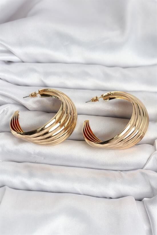 316L Çelik Gold Renk Yarım Halka Model Kadın Küpe