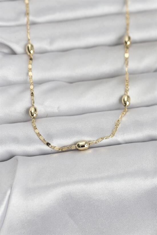 CM 14K Gold Renk Damla Topçuklu Zincir Model 60 cm Kadın Kolye