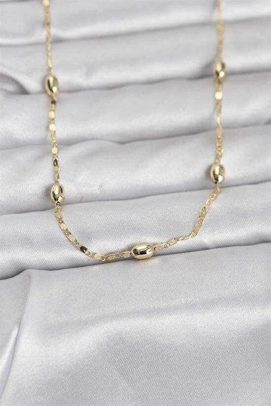 CM 14K Gold Renk Damla Topçuklu Zincir Model 60 cm Kadın Kolye