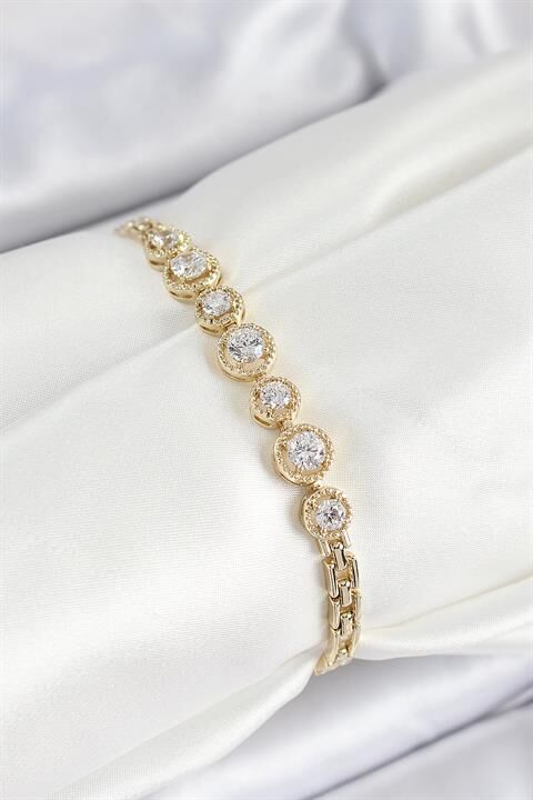 Xuping Pirinç Sıralı Daire Baget Model Gold Renk Kadın Bileklik