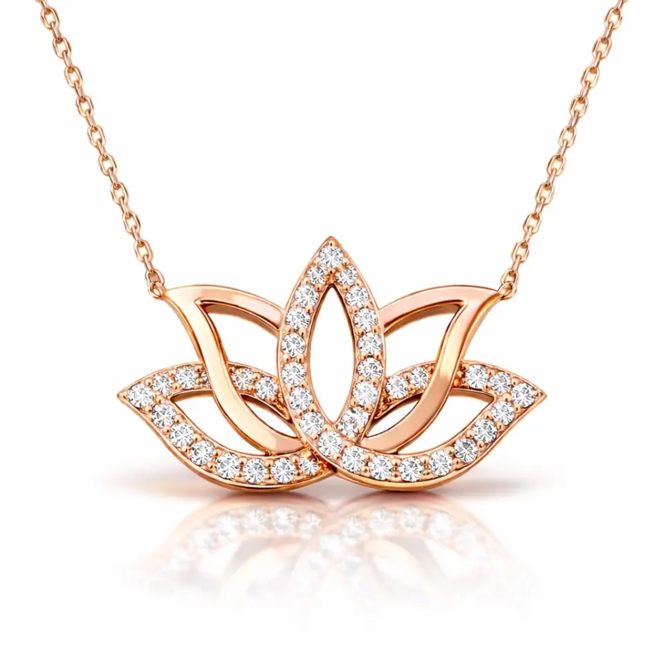 Gümüş Rose Lotus Çiçeği Kolye