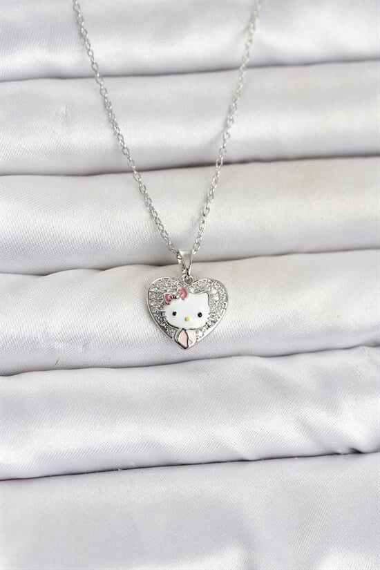 316L Çelik Zincir Gümüş Renk Kitty Model Kolye