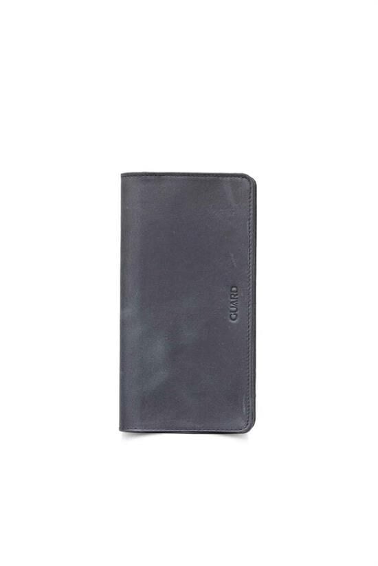 Guard Antik Siyah Telefon Girişli Deri Erkek/Kadın Portföy Cüzdan