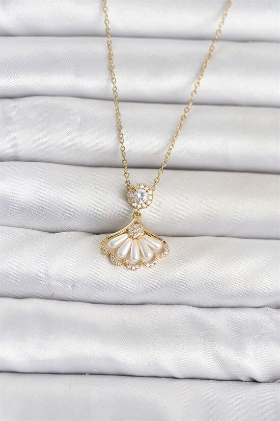 316L Çelik Zincir Gold Renk Yelpaze Model Kadın Kolye