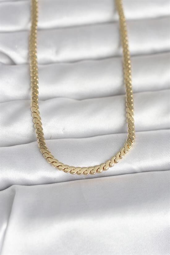 CM 14K Gold Renk Yassı Ezme Zincir Model 60 cm Kadın Kolye