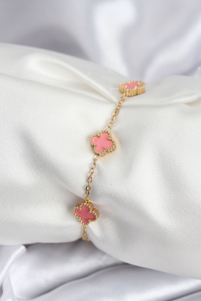 316L Çelik Gold Renk Pembe Baby Boy Yonca Kadın Bileklik