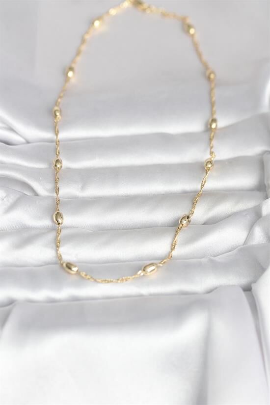 CM 14K Gold Renk Burgu Zincirli Damla Topçuk Model 45 cm Kadın Kolye
