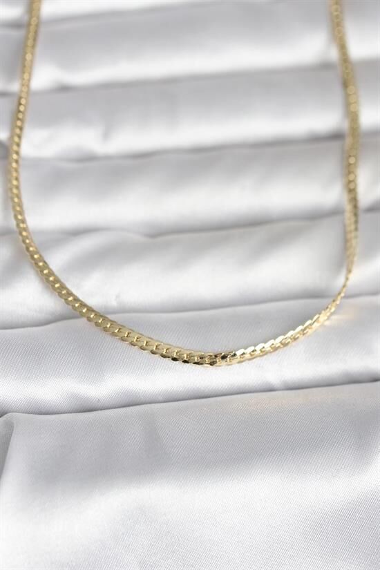CM 14K Gold Renk Yassı Zincir Model 45 cm Kadın Kolye