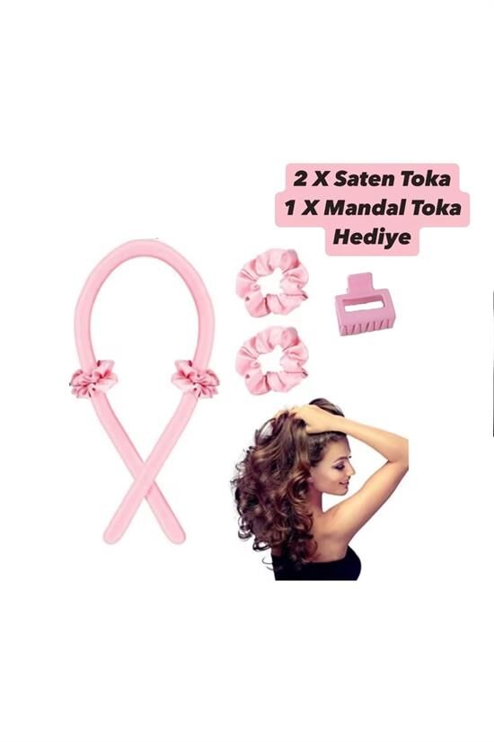 Isısız Saç Şekillendirme Seti PudraPembe Saten Saç Sosisi %100 Saf İpek Saten