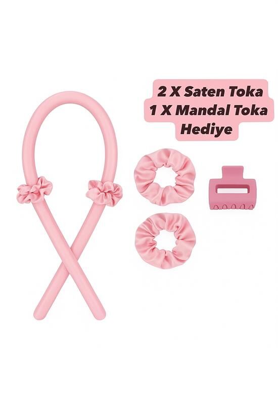 Isısız Saç Şekillendirme Seti PudraPembe Saten Saç Sosisi %100 Saf İpek Saten