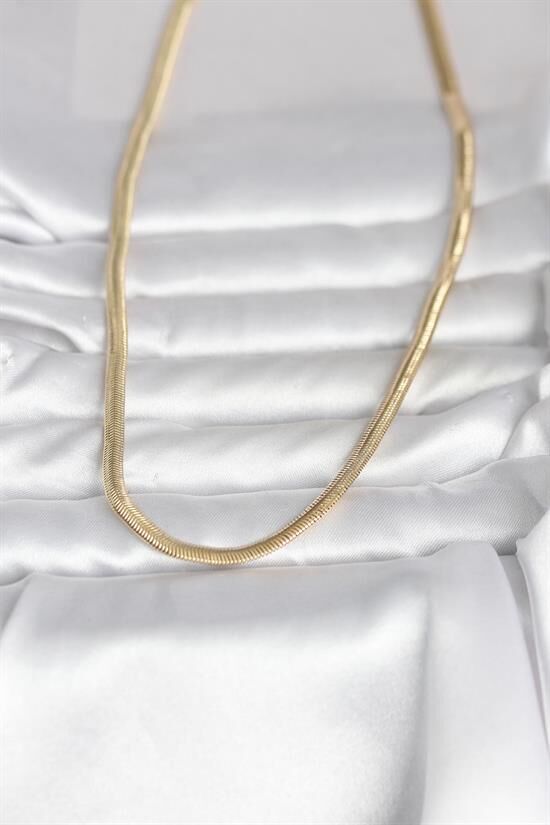 CM 14K Gold Renk Yassı Yılan Zincir Model 45 cm Kadın Kolye