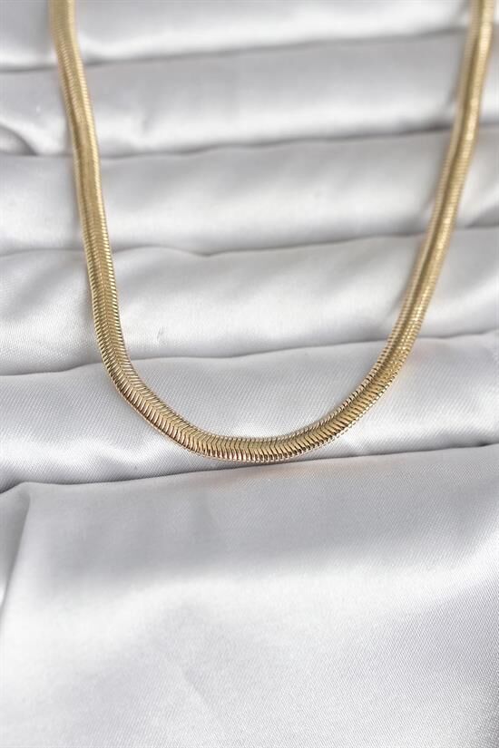 CM 14K Gold Renk Yassı Yılan Zincir Model 45 cm Kadın Kolye
