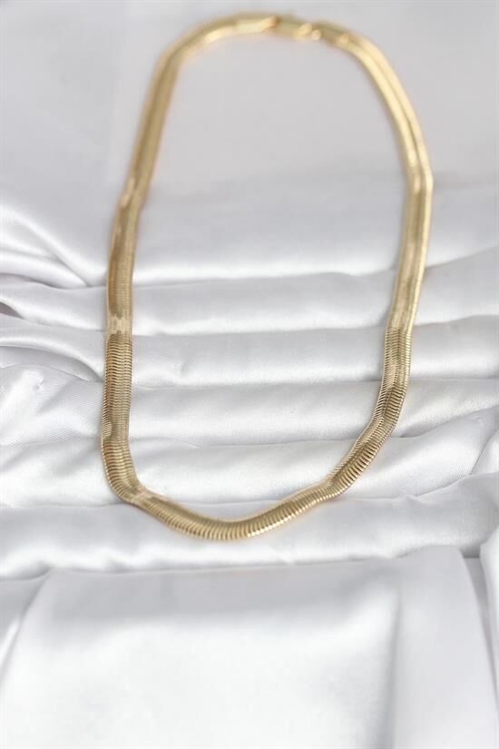 CM 14K Gold Renk Kalın Yassı Yılan Zincir Model 45 cm Kadın Kolye