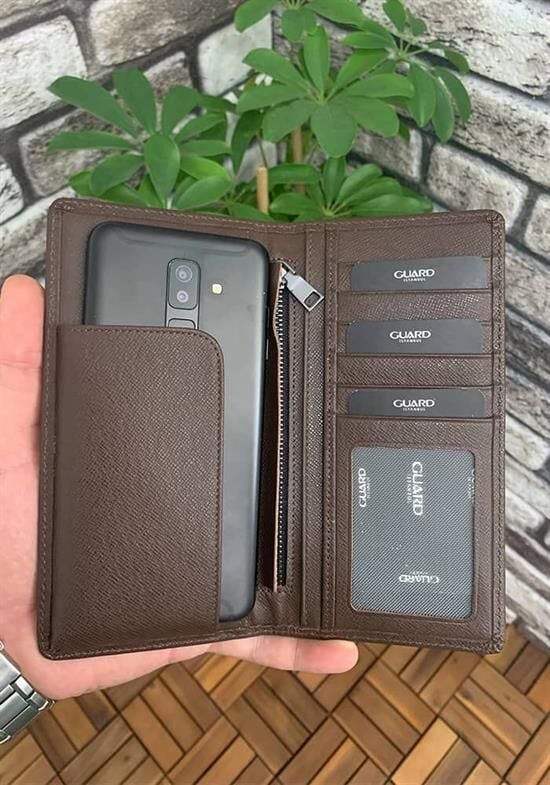 Guard Chelsea Kahverengi Saffiano Telefon Bölmeli Deri El Portföy