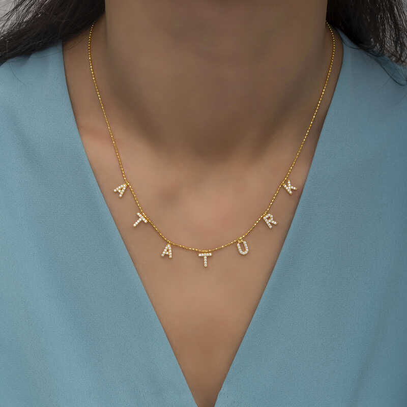 Gümüş Gold Atatürk Yazılı Bayan Kolye