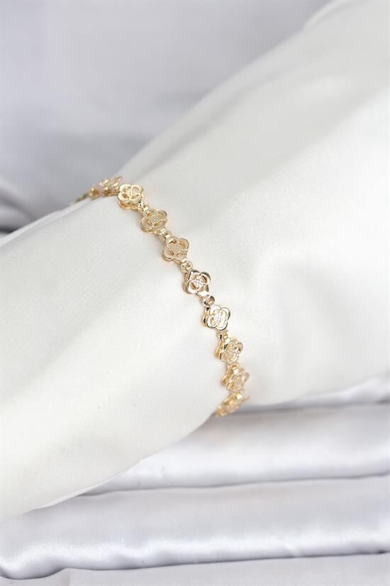CM 14K Gold Renk Yonca Model Kadın Bileklik