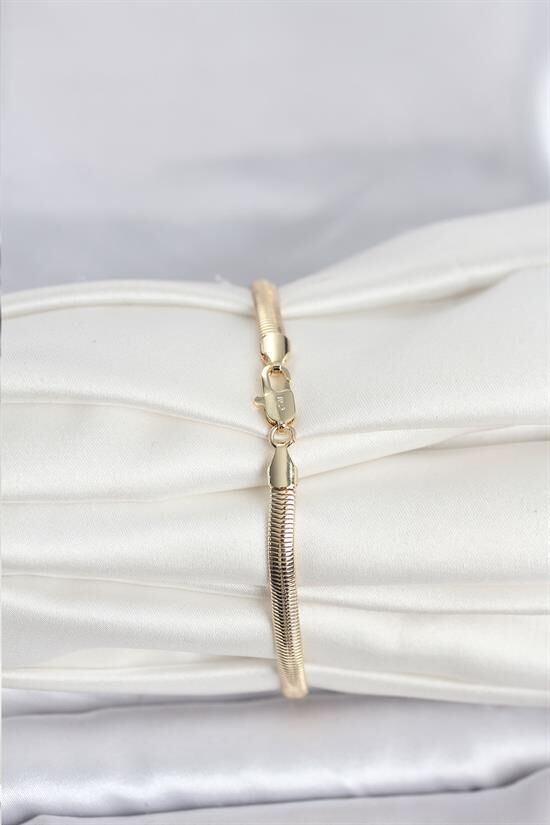 CM 14K Gold Renk Yassı Yılan Zincir Model Kadın Bileklik