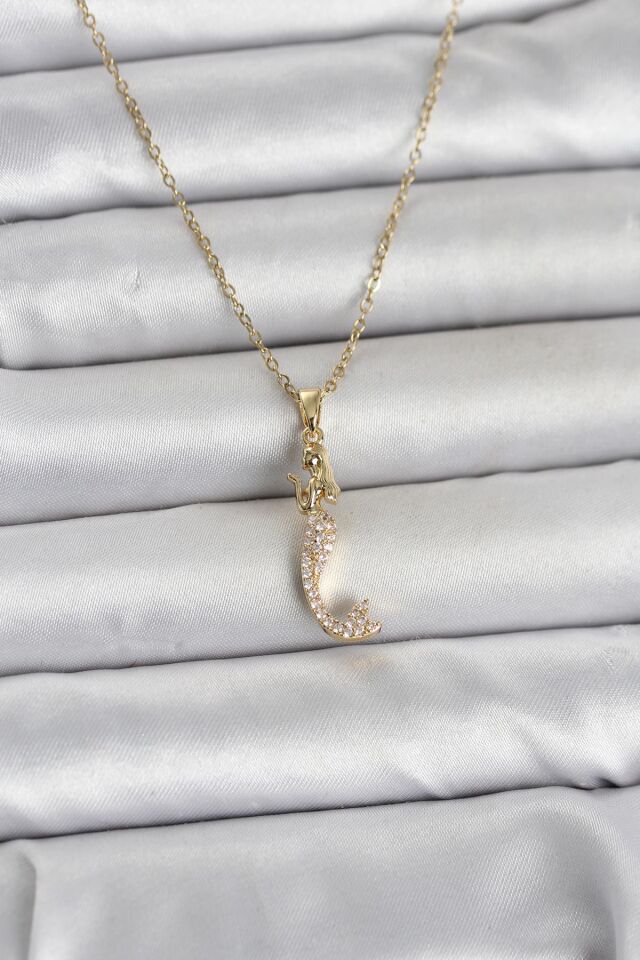 316L Çelik Zincir Gold Renk Zirkon Taşlı Deniz Kızı Model Kadın Kolye