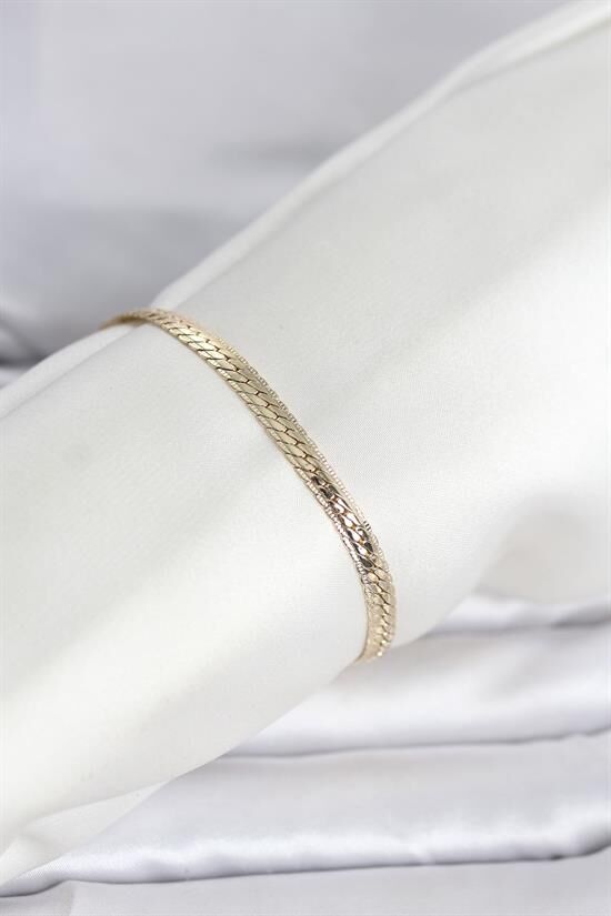 CM 14K Gold Renk Lazerli Yassı Zincir Model Kadın Bileklik