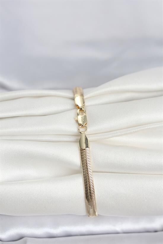 CM 14K Gold Renk Yassı Zincir Yılan Model Kadın Bileklik